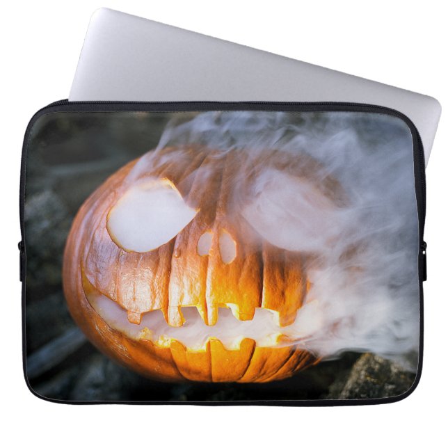 Headless Horseman's Jack-o-Lantern Head a Flame Laptop Sleeve (Front)