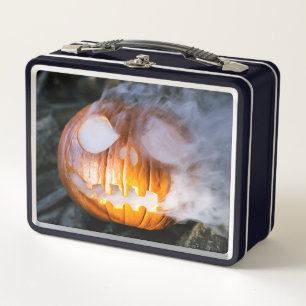 Headless Horseman's Jack-o-Lantern Head a Flame Metal Lunch Box