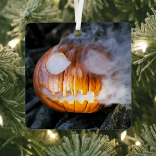 Headless Horseman's Jack-o-Lantern Head a Flame Metal Ornament