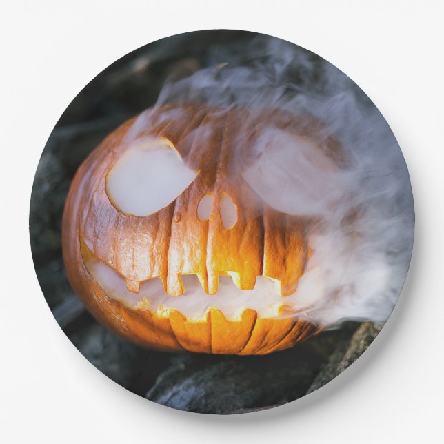 Headless Horseman's Jack-o-Lantern Head a Flame Paper Plates (Front)