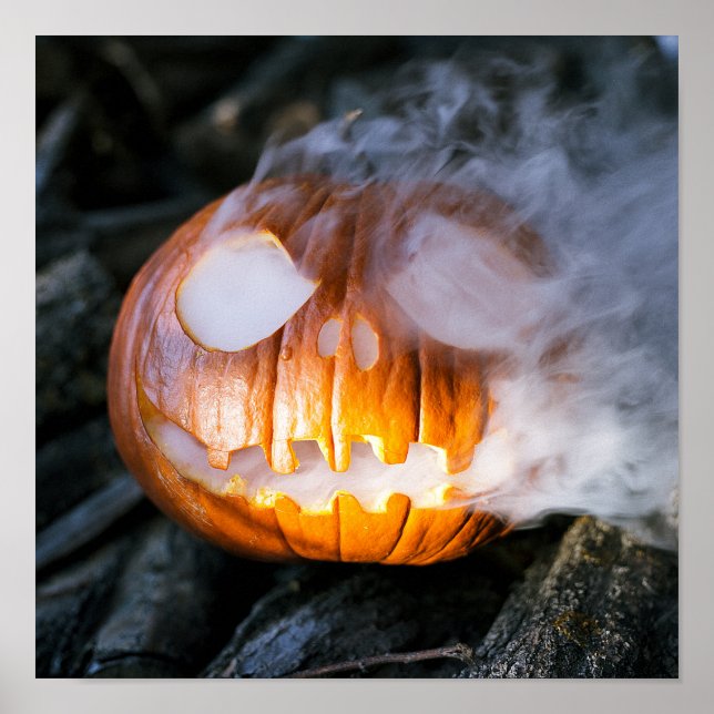 Headless Horseman's Jack-o-Lantern Head a Flame Poster (Front)