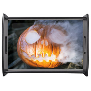 Headless Horseman's Jack-o-Lantern Head a Flame Serving Tray