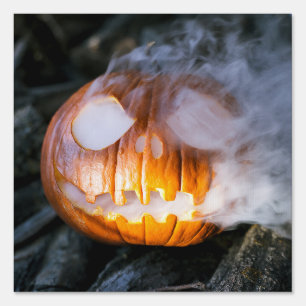 Headless Horseman's Jack-o-Lantern Head a Flame Sign