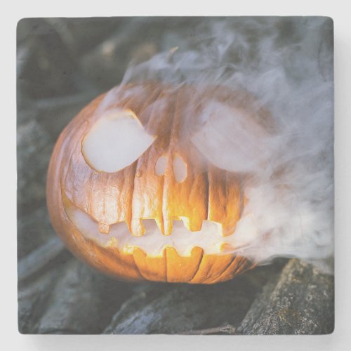 Headless Horsemans Jack_o_Lantern Head a Flame Stone Coaster