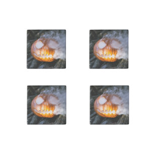 Headless Horseman's Jack-o-Lantern Head a Flame Stone Magnet