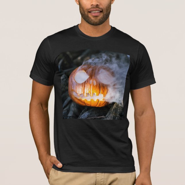 Headless Horseman's Jack-o-Lantern Head a Flame T-Shirt (Front)
