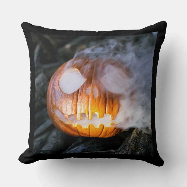 Headless Horseman's Jack-o-Lantern Head a Flame Throw Pillow (Front)