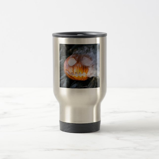 Headless Horseman's Jack-o-Lantern Head a Flame Travel Mug (Center)
