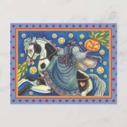HEADLESS HORSEWOMAN, SIDESADDLE ON HALLOWEEN PINTO HOLIDAY POSTCARD