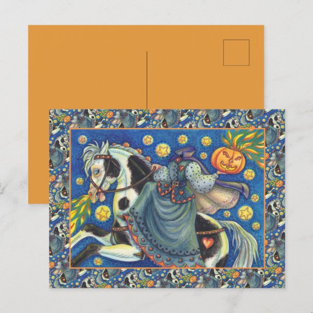 HEADLESS HORSEWOMAN, SIDESADDLE ON HALLOWEEN PINTO HOLIDAY POSTCARD (Front/Back)