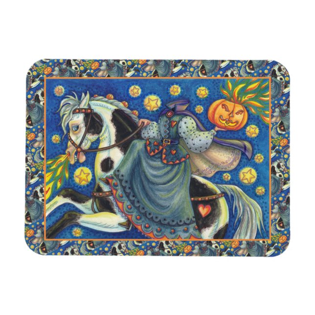 HEADLESS HORSEWOMAN, SIDESADDLE ON HALLOWEEN PINTO MAGNET (Horizontal)