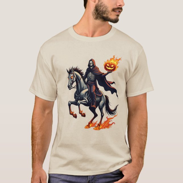 HEADLESS SKELLY HORSEMAN Flaming Reaper Shadow  T-Shirt (Front)