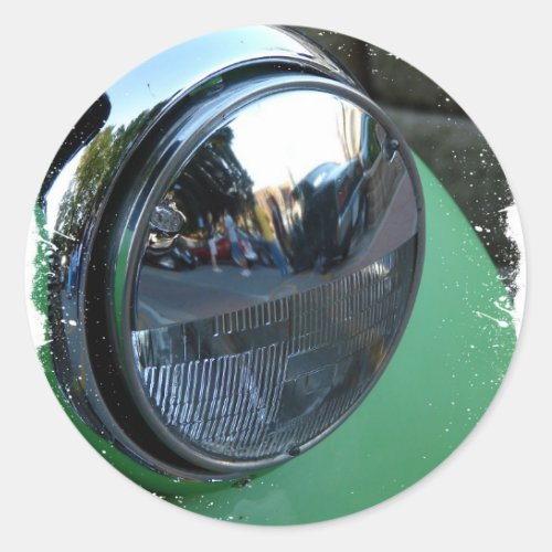 Headlight on a Green Vintage Car Classic Round Sticker