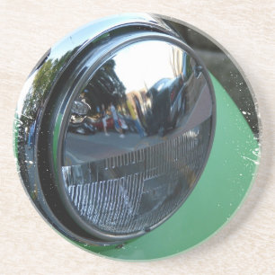 Headlight on a Green Vintage Car Sandstone Coaster