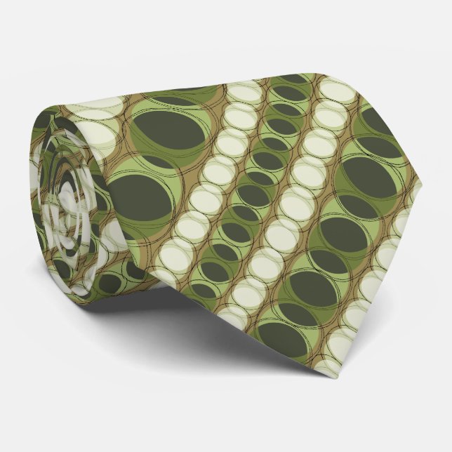 Headlights Polka Dot Striped Olive Two-sided Neck Tie (Rolled)