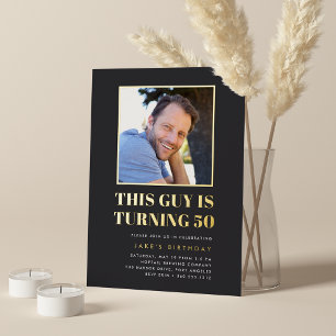 Headline 50th Birthday Party Photo Foil Invitation