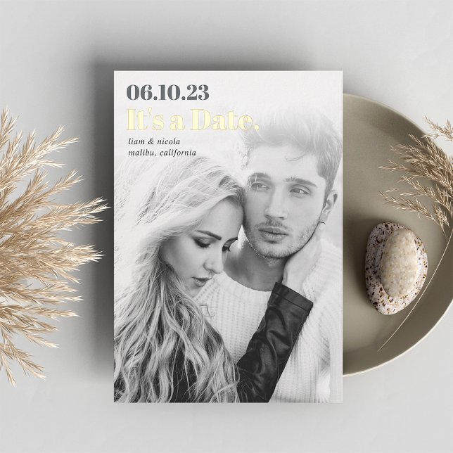 Headline | Modern Vertical Photo Save The Date Foil Invitation (Creator Uploaded)