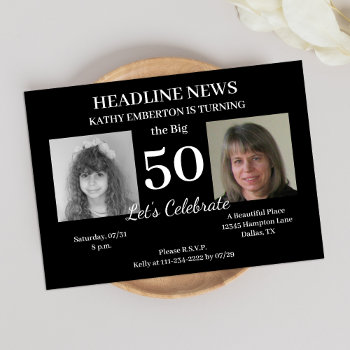 Headline News Newspaper 50th Photo Birthday Party Invitation by henishouseofpaper at Zazzle