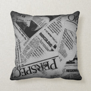 Headlines Newsprint Throw Pillow