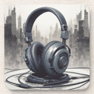 Headphone Artwork Music Lover Beverage Coaster