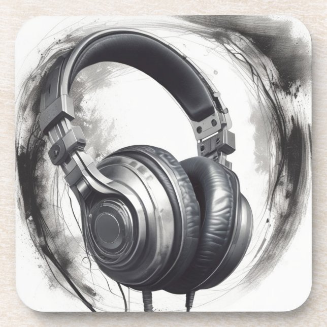 Headphone Artwork Music Lover Beverage Coaster (Front)