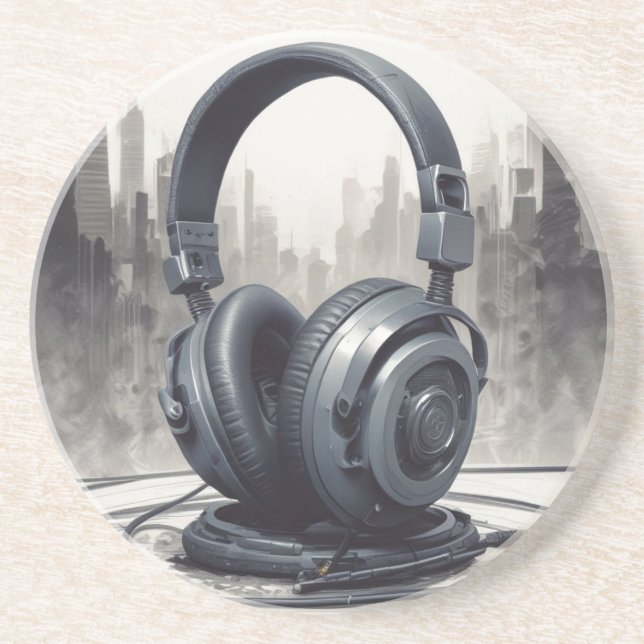 Headphone Artwork Music Lover Coaster (Front)