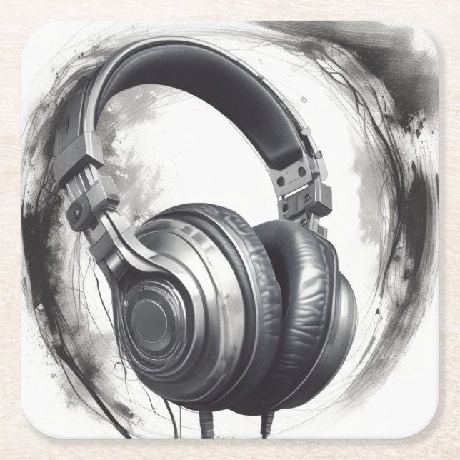 Headphone Artwork Music Lover Square Paper Coaster (Front)