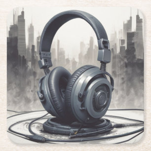 Headphone Artwork Music Lover Square Paper Coaster