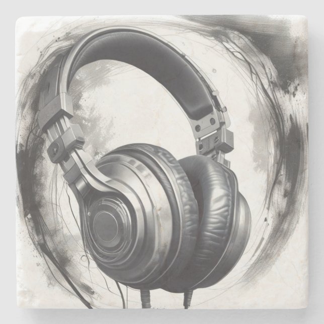 Headphone Artwork Music Lover Stone Coaster (Front)