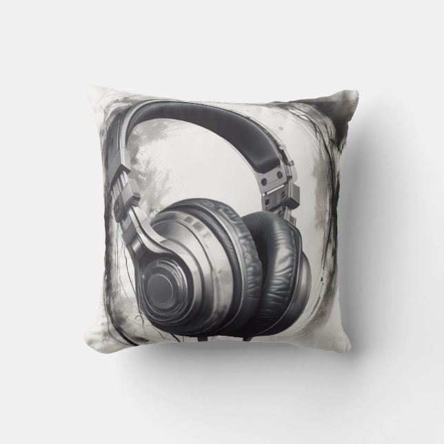 Headphone Artwork Music Lover Throw Pillow (Front)