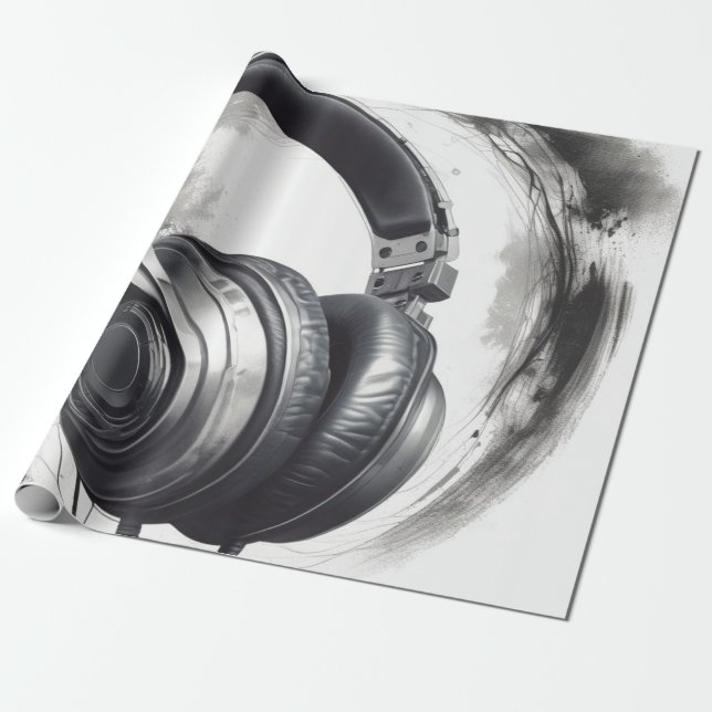 Headphone Artwork Music Lover Wrapping Paper (Unrolled)