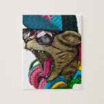 Headphone cat jigsaw puzzle<br><div class="desc">This is a cool design of a cat with colourful headphones</div>