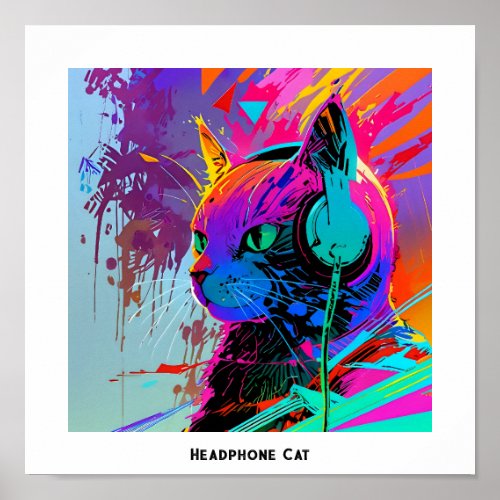 Headphone Cat Poster