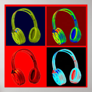 Headphone Four Colors Pop Art Poster Print