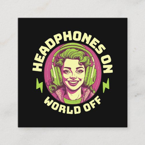 headphone girl square business card
