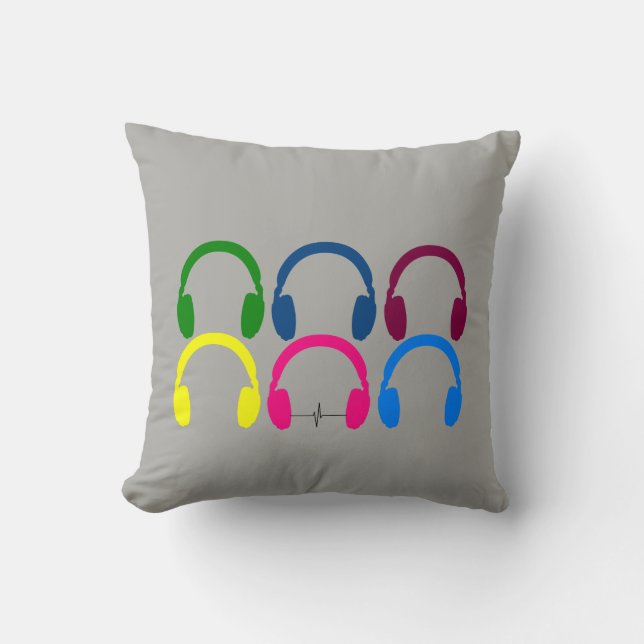 Headphone Heartbeat Throw Pillow (Front)