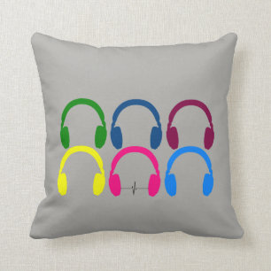 Headphone Heartbeat Throw Pillow