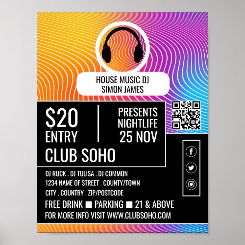 Headphone Music Wave Logo Professional DJ Advert Poster