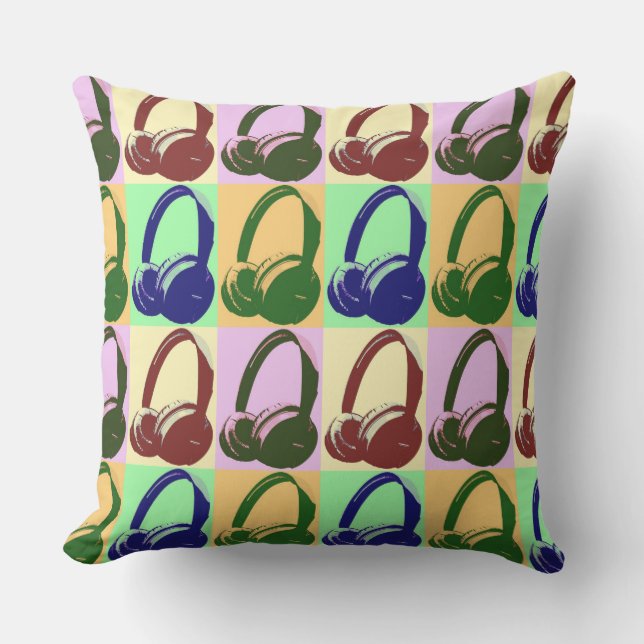 Headphone Pop Art Head Phone Throw Pillow (Front)