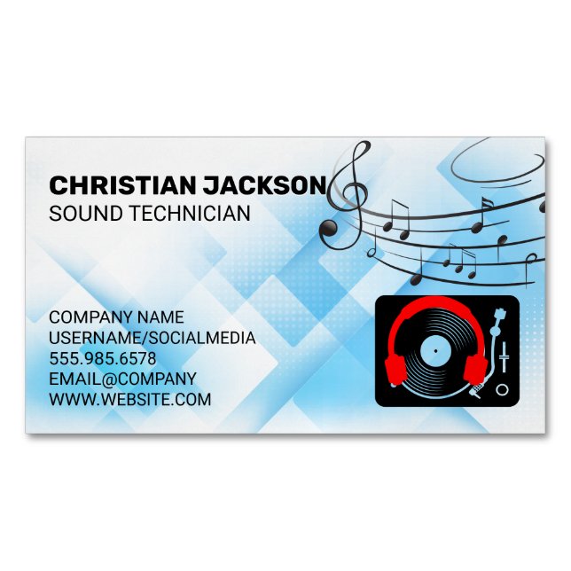 Headphone Turntable | Vinyl Business Card Magnet (Front)