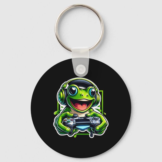 Headphone Video Game Frog Gaming  Keychain (Front)