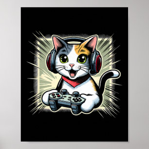 Headphone Video Game Japanese Bobtail Cat Gaming Poster
