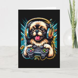Headphone Video Game Pekingese Dog Gaming Card