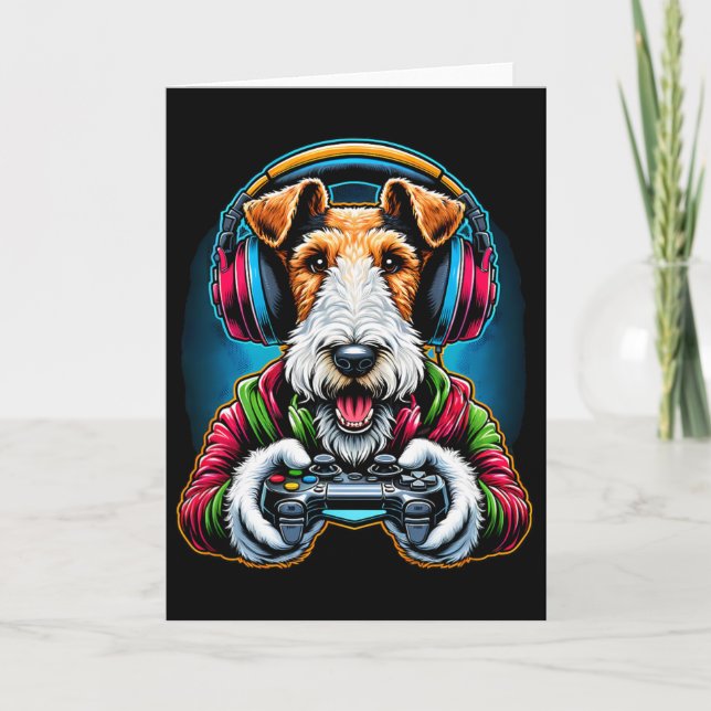 Headphone Video Game Wire Fox Terrier Dog Gaming  Card (Front)