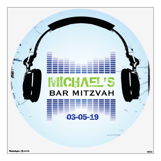 HEADPHONES Bar Bat Mitzvah Dance Floor Decal (Front)