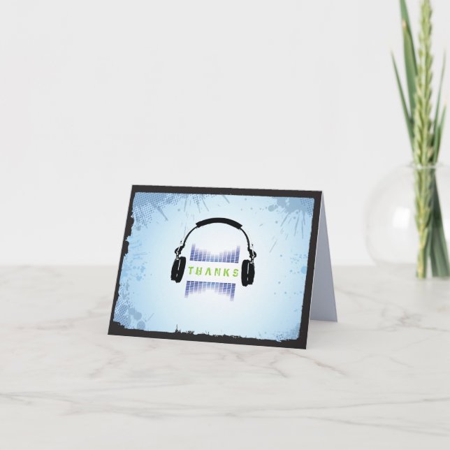 HEADPHONES Bar Bat Mitzvah Thank You Card (Front)