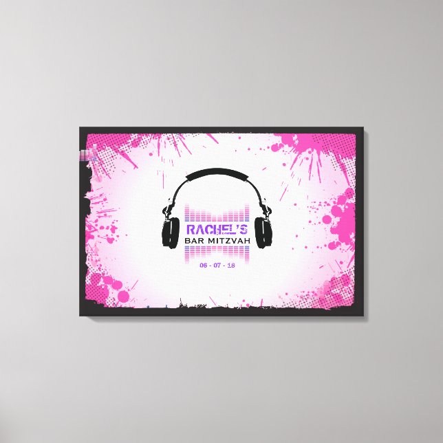 HEADPHONES Bat Bar Mitzvah Sign-In Board Canvas Print (Front)