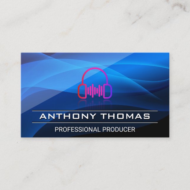 Headphones | Blue Waves Layer Business Card (Front)