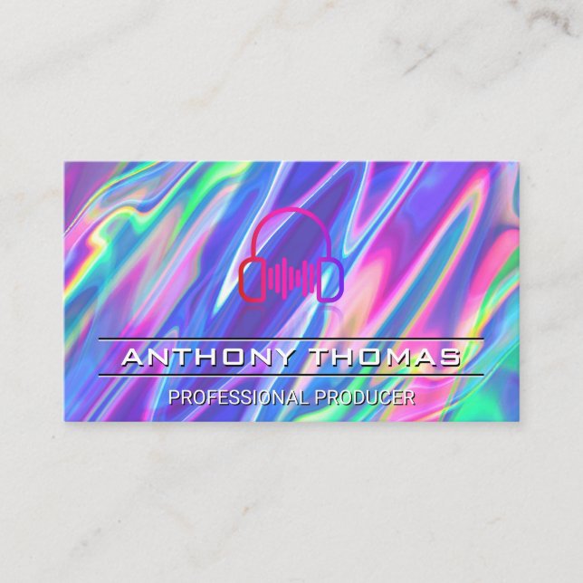 Headphones | Colorful Liquid Background Business Card (Front)