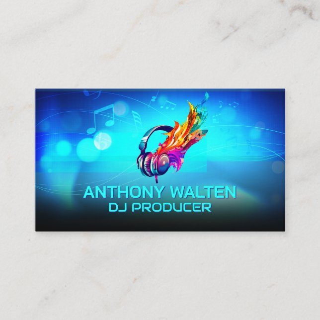 Headphones Colorful | Sound Notes Background Business Card (Front)